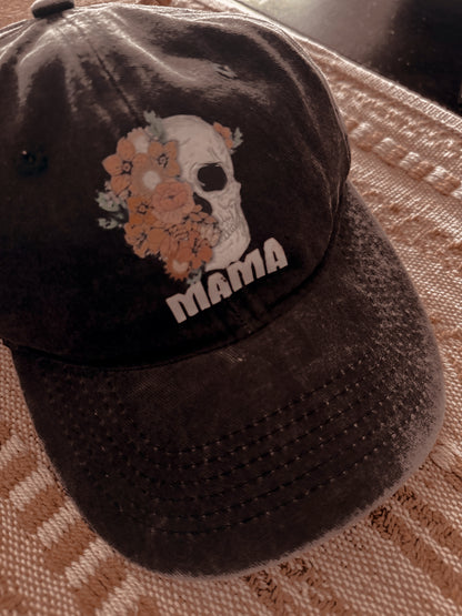 Mama Skull Printed Vintage Black Hat