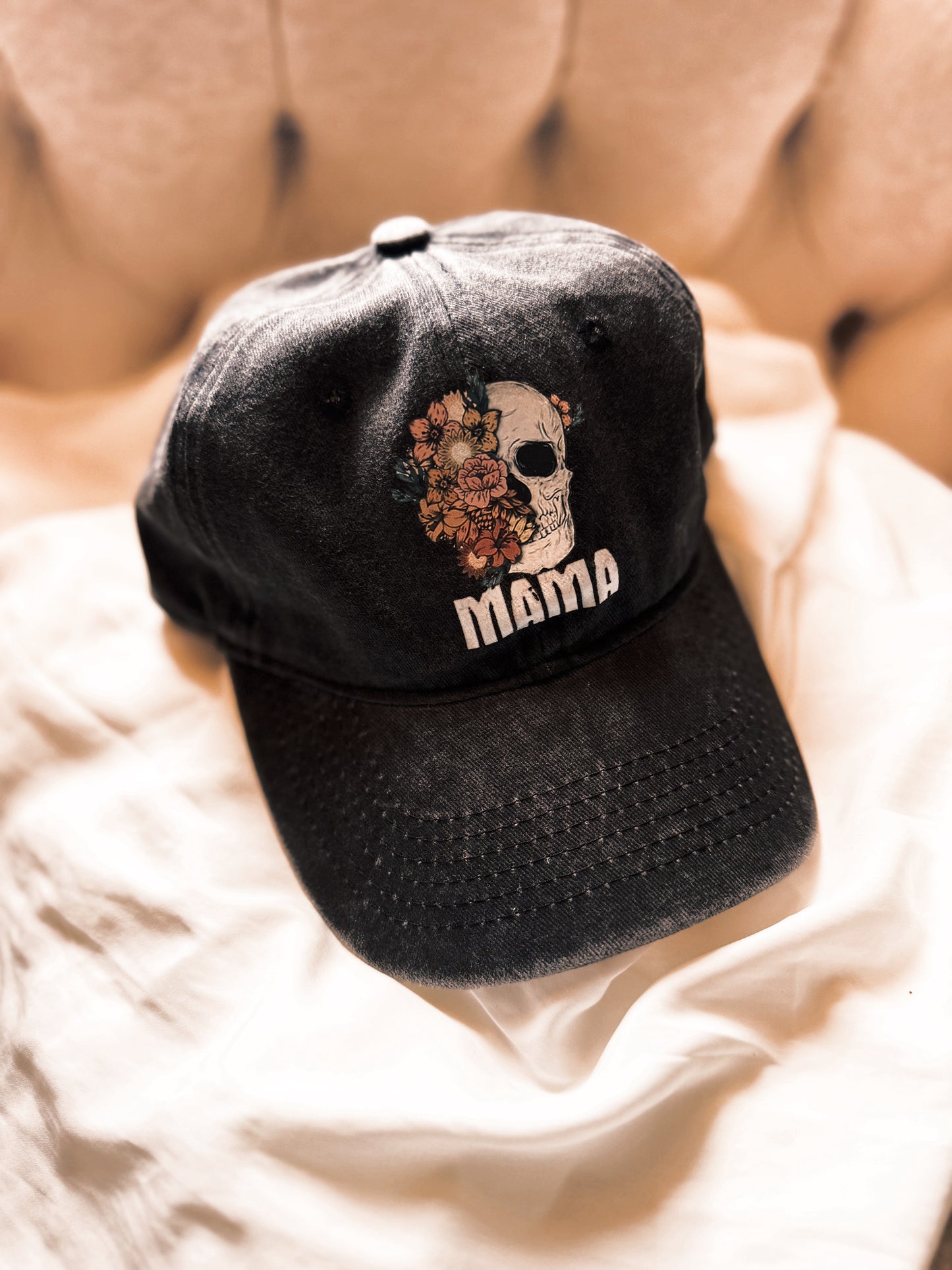 Mama Skull Printed Vintage Black Hat