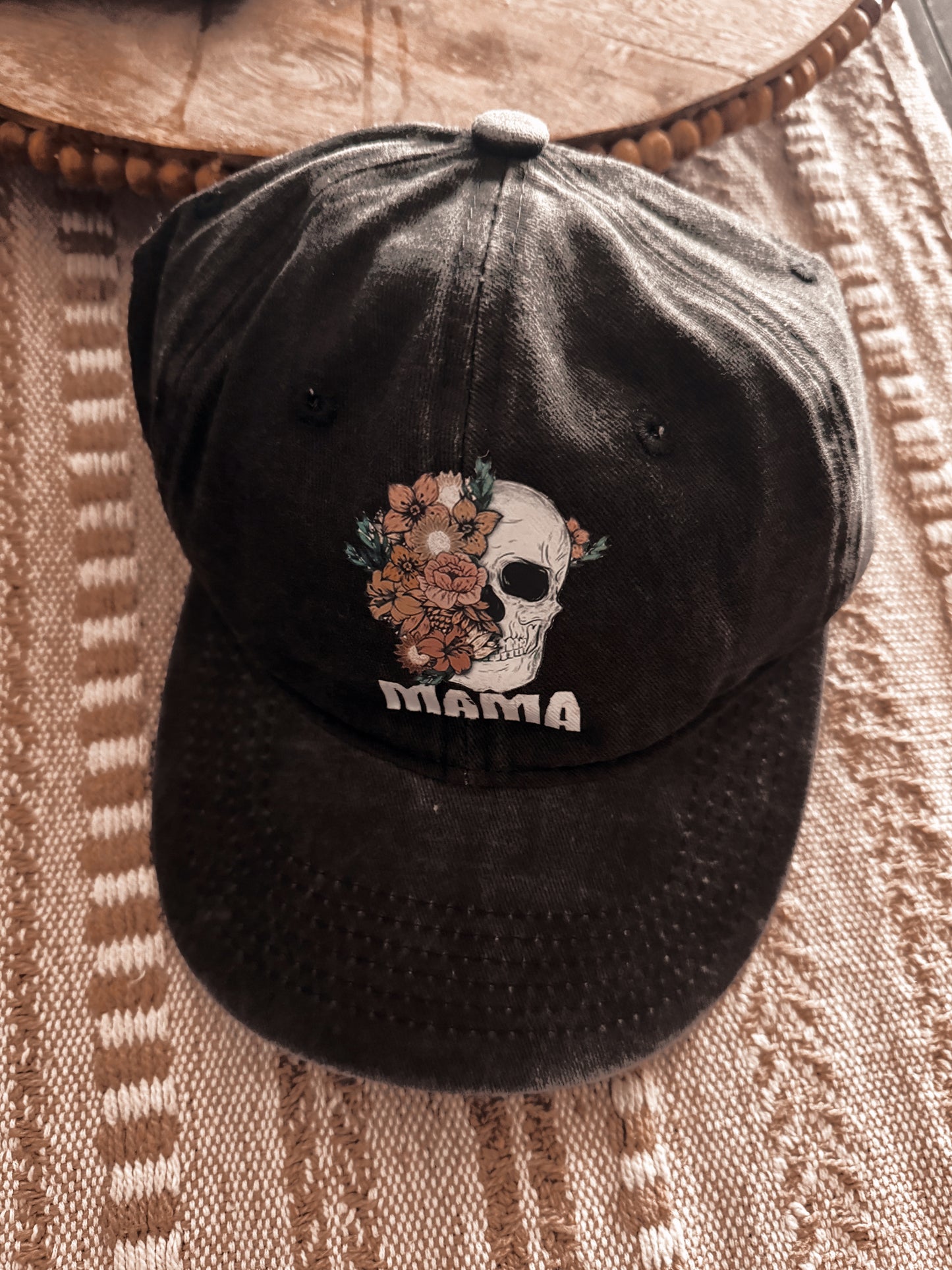 Mama Skull Printed Vintage Black Hat