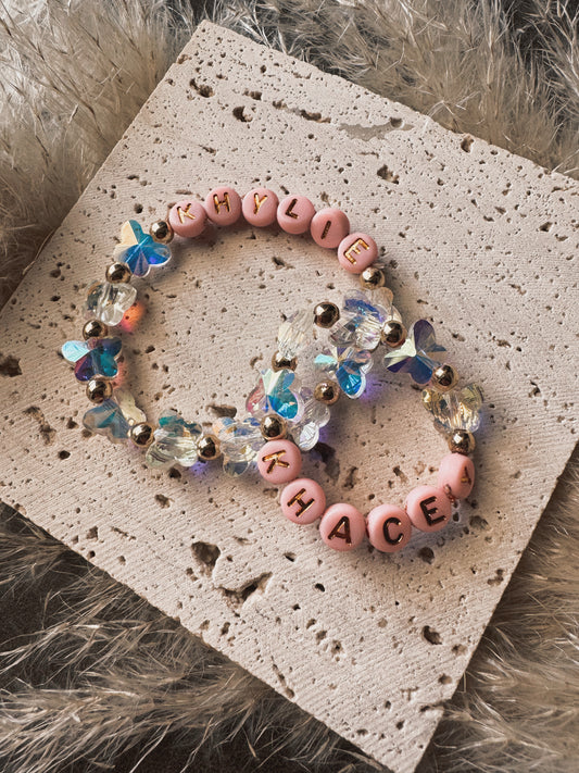 Spring Baby Butterfly Crystal Beaded Bracelet With Color Beads Lettering